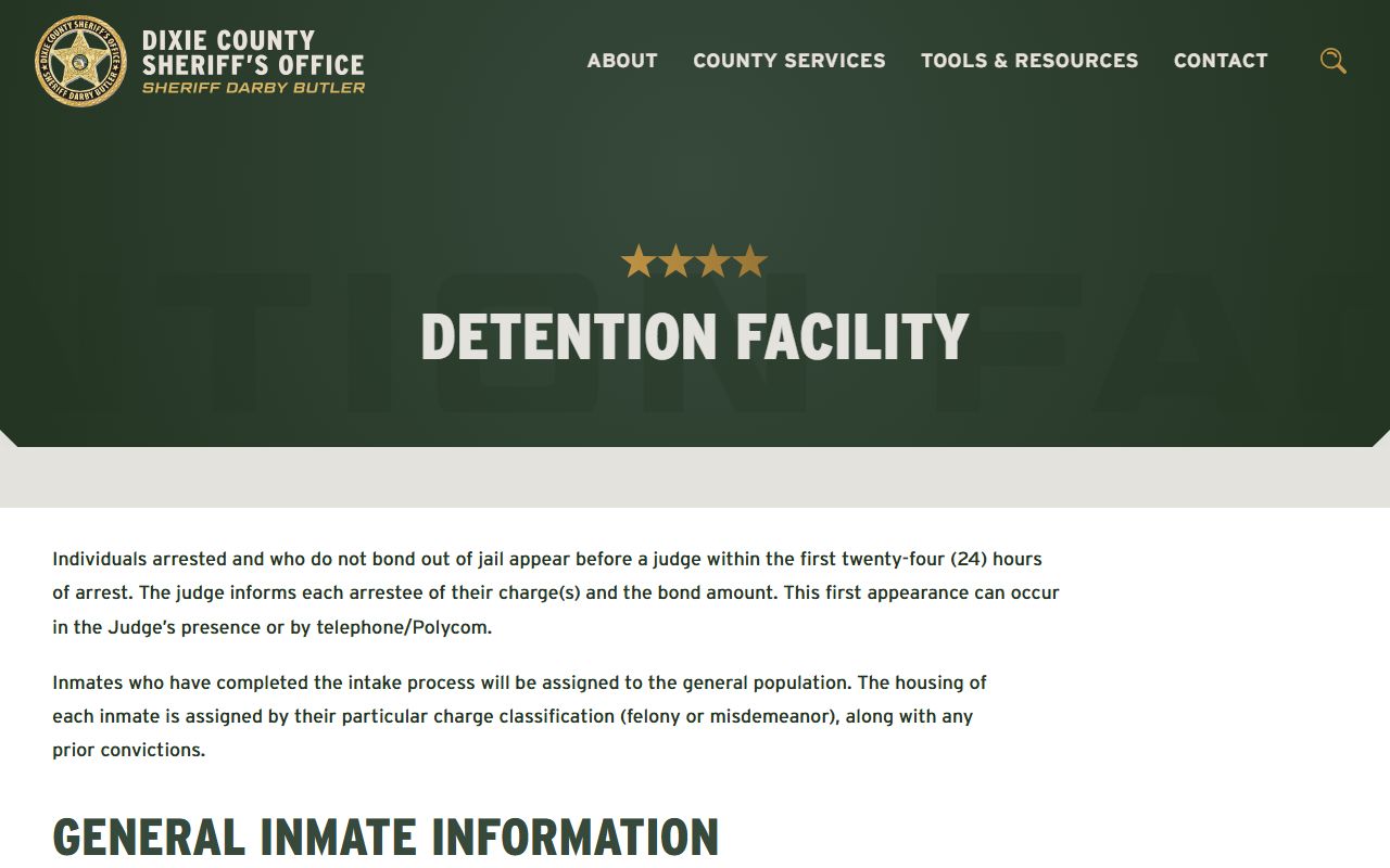 Dixie County Jail detention facility information page