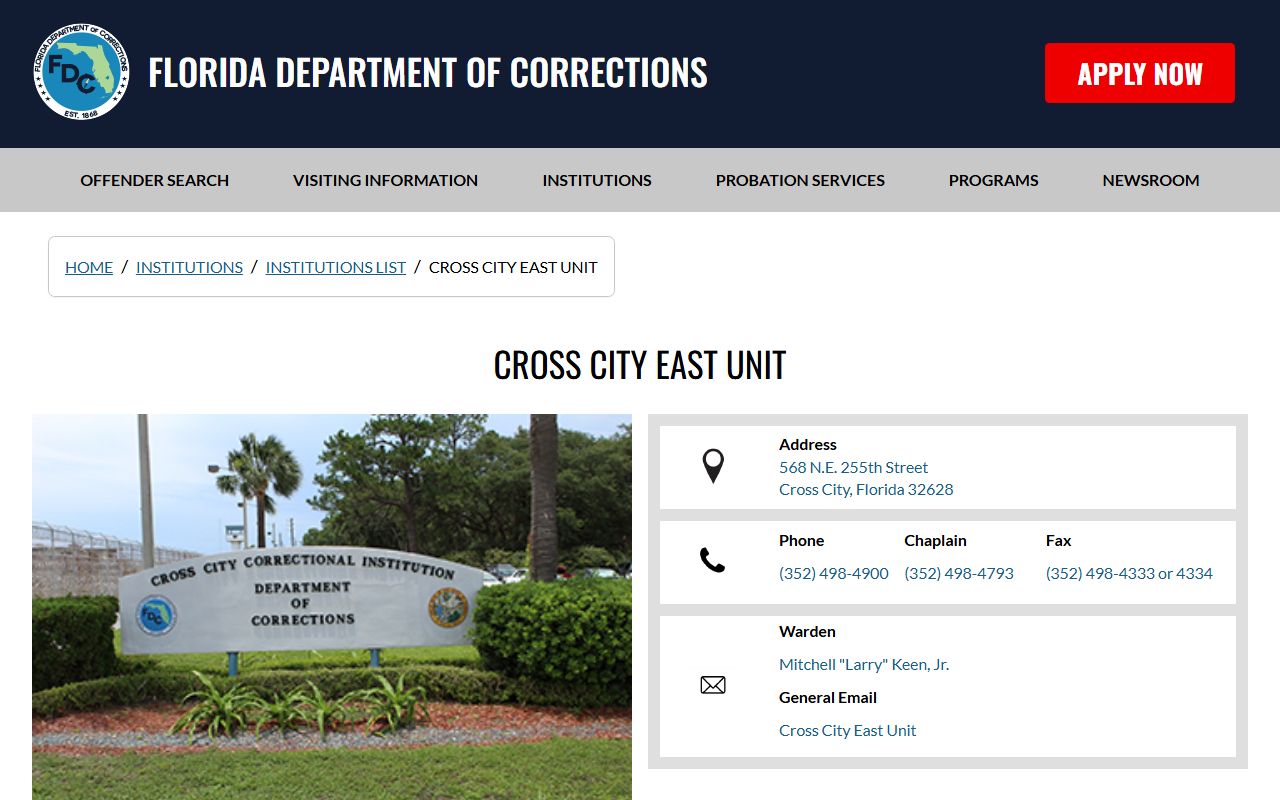 Cross City East Unit FDC facility profile for Dixie County state prisoners